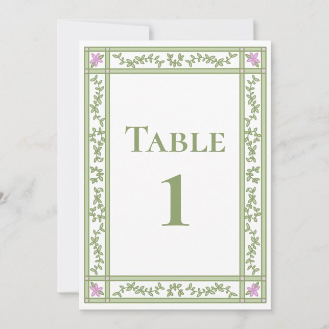 Green Floral Botanic Garden Wedding Table Numbers (Front)