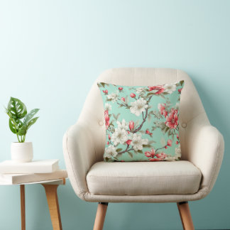 Green Floral Botanical Pattern Throw Pillow