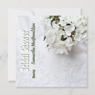 Green floral bouquet damask bridal shower invitation