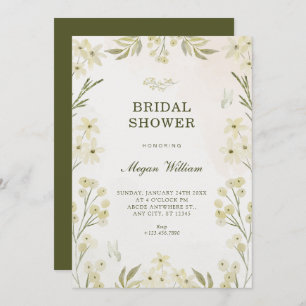 Green floral bridal shower invitation