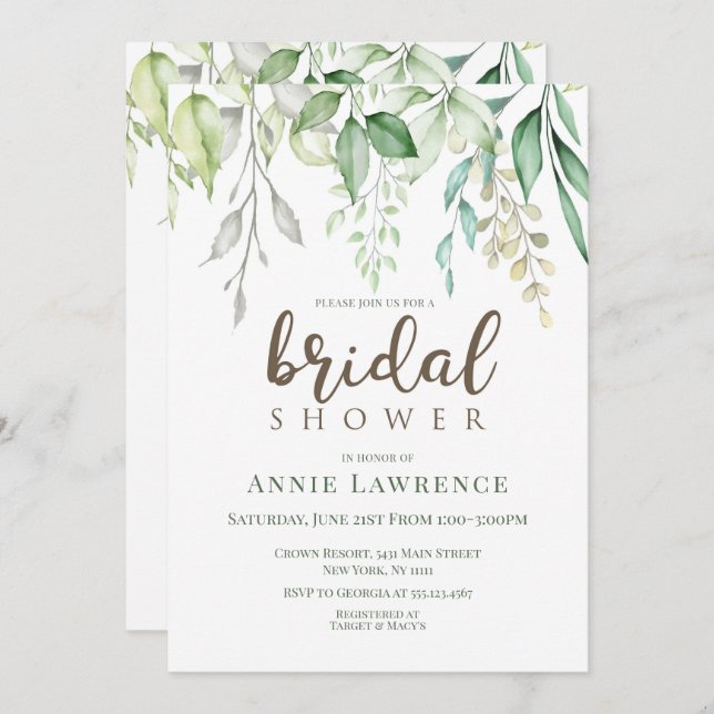 Green Floral Bridal Shower Invitations (Front/Back)