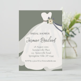 Green Floral Bride Gown Bridal Shower   Invitation