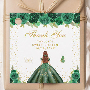 Green Floral Brown Hair Princess Sweet Sixteen Favour Tags