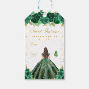 Green Floral Brunette Hair Princess Sweet Sixteen Gift Tags