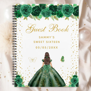 Green Floral Brunette Hair Princess Sweet Sixteen Notebook