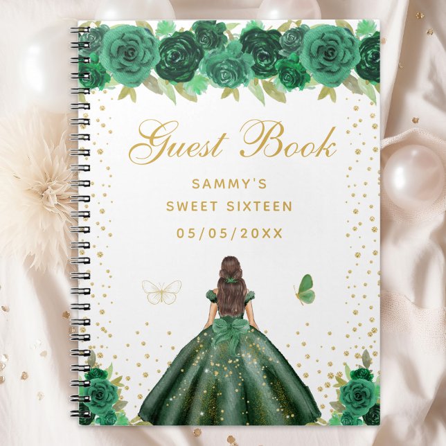 Green Floral Brunette Hair Princess Sweet Sixteen Notebook (Creator Uploaded)