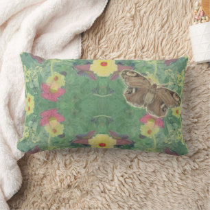 Green Floral Butterfly Accent Pillow
