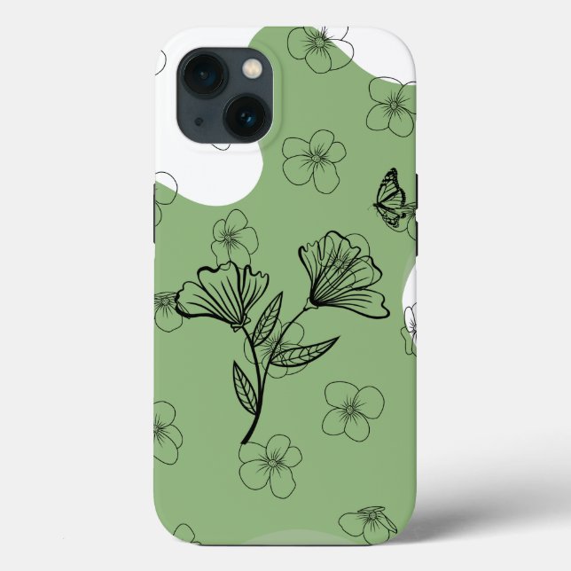 Green Floral & Butterfly Phone Case (Back)