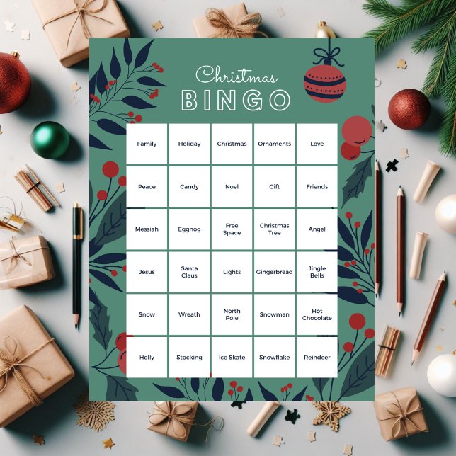 Green Floral Christmas Bingo Jigsaw Puzzle (Creator Uploaded)