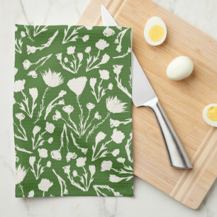 Green Floral Christmas Decor Tea Towel