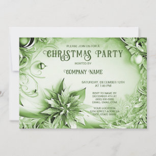 Green Floral Christmas Party Holiday Invitation