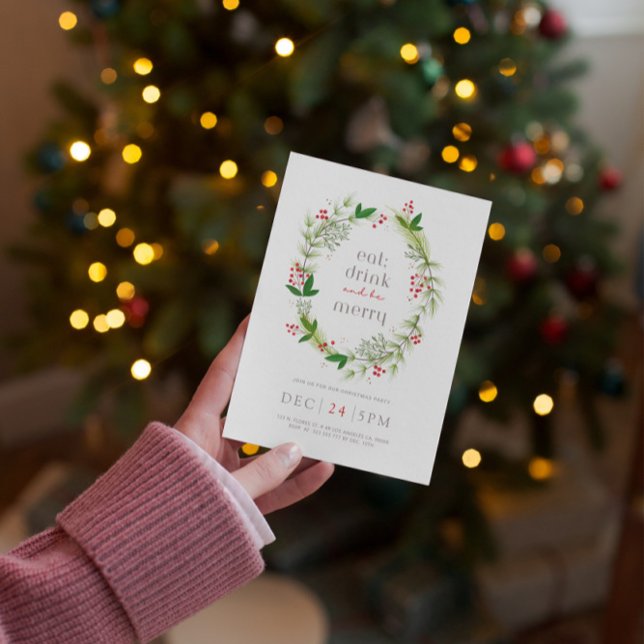 Green Floral Christmas Wreath Invitation Card (Creator Uploaded)