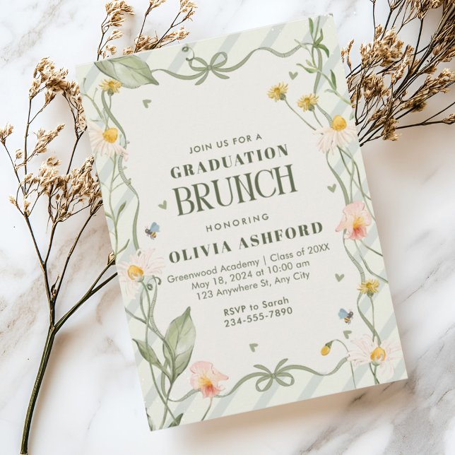 Green Floral Coquette Elegant Brunch graduation Invitation (Creator Uploaded)