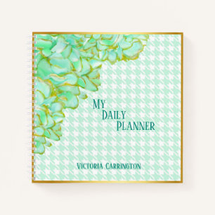 Green Floral Daily Planner Houndstooth Name Modern Notebook