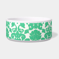 Green Floral Damask Dog Bowl