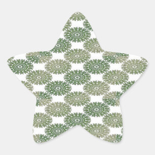 Green floral damask on white star sticker