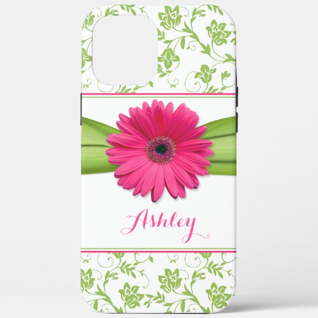 Green Floral Damask Pink Gerber Daisy iPhone 5 Case-Mate iPhone Case (Back)