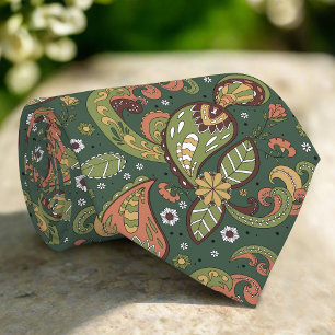 Green Floral Danmask Abstract Flower Art Tie