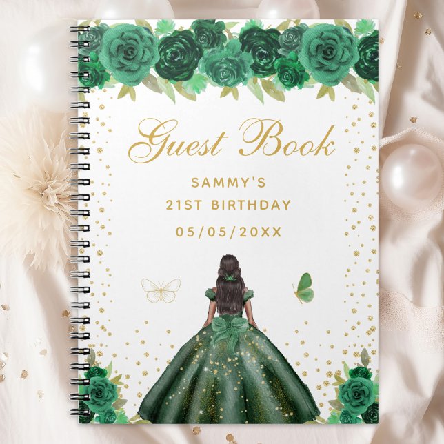 Green Floral Dark Skin Princess Guest Book (Creator Uploaded)