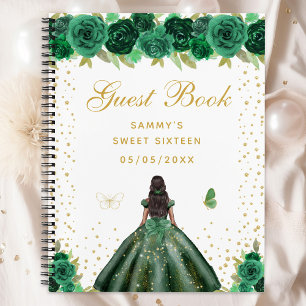 Green Floral Dark Skin Princess Sweet Sixteen Notebook