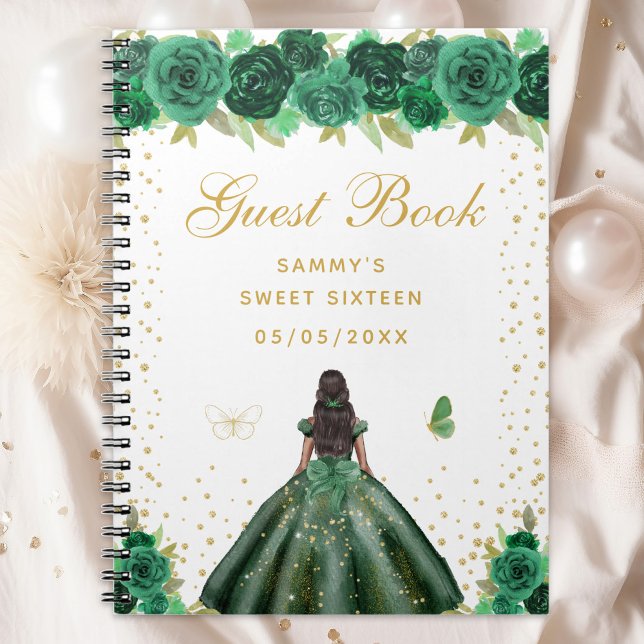 Green Floral Dark Skin Princess Sweet Sixteen Notebook (Creator Uploaded)