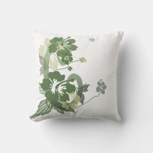 Green Floral Design Throw Pillow