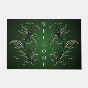 Green Floral Doormat