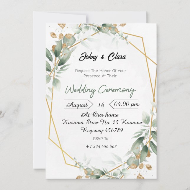 Green Floral Elegance Wedding Invitation (Front)