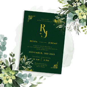 Green Floral Elegant Aesthetic Wedding Invitation