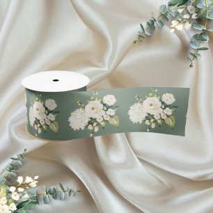 Green Floral Elegant Satin Ribbon