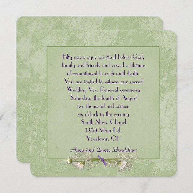 Green Floral Embossed Wedding  Vow Renewal Invitation (Front/Back)