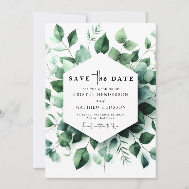 Green Floral Eucalyptus Digital Wedding  Save The Date (Front)