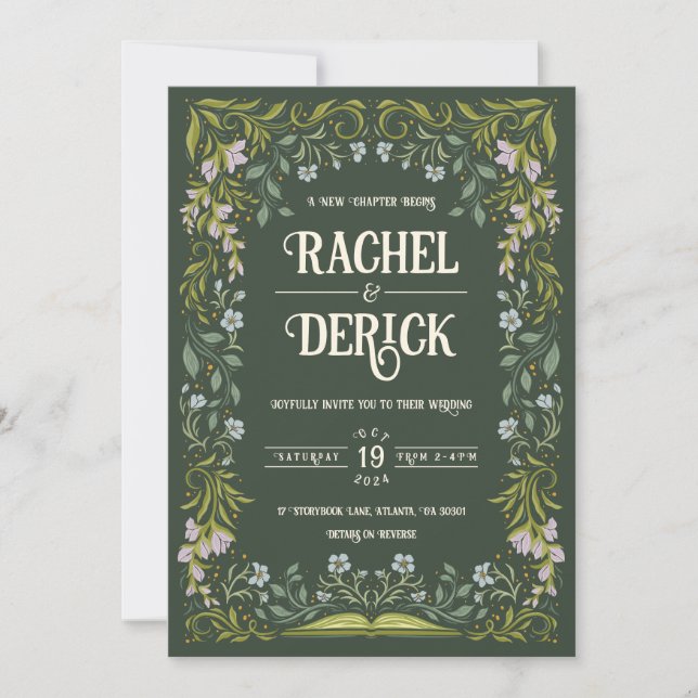 Green Floral Fairytale Wedding Invitation (Front)