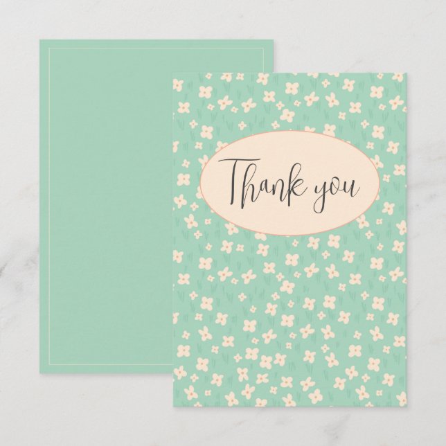 Green Floral Flat Thank You Card (Front/Back)