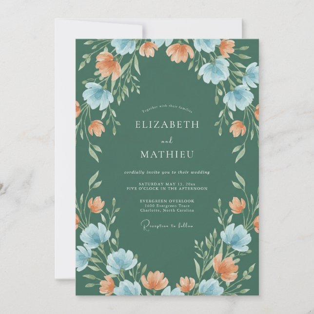 Green Floral Flourish Wedding Invitation (Front)