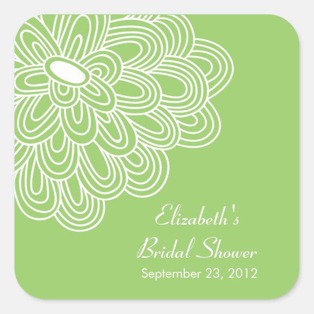 Green Floral Flowers Bridal Shower Favour Square Sticker (Front)