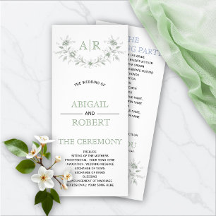 Green floral frame with monogram wedding program rack card