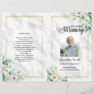 Green floral Funeral Program template