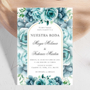 Green Floral Garden Nuestra Boda Spanish Wedding Invitation