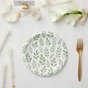 Green Floral Garden Party Wedding  Paper Plate