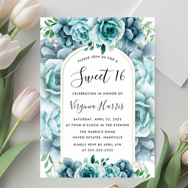 Green Floral Garden Sweet Sixteen 16 Birthday Invitation (Creator Uploaded)