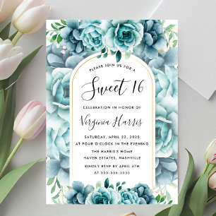 Green Floral Garden Sweet Sixteen 16 Birthday Invitation