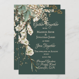 Green Floral Garland Script Elegant Wedding Invitation