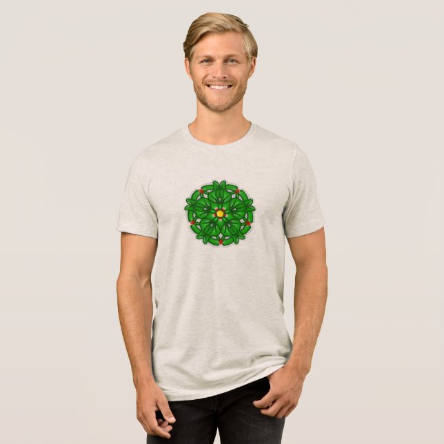 Green Floral Geometric Pattern Tri-Blend Shirt (Front Full)