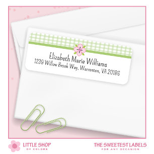  Green Floral Gingham Return Address