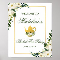 Green Floral Gold Bridal Shower Tea Party Welcome