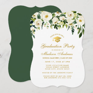 Green Floral Gold Graduation Party Invite G