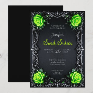 Green Floral Gothic Sweet 16 Invitation