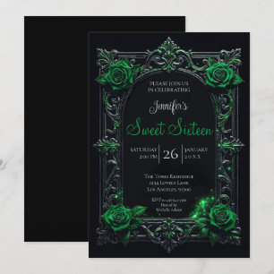 Green Floral Gothic Sweet 16 Invitation