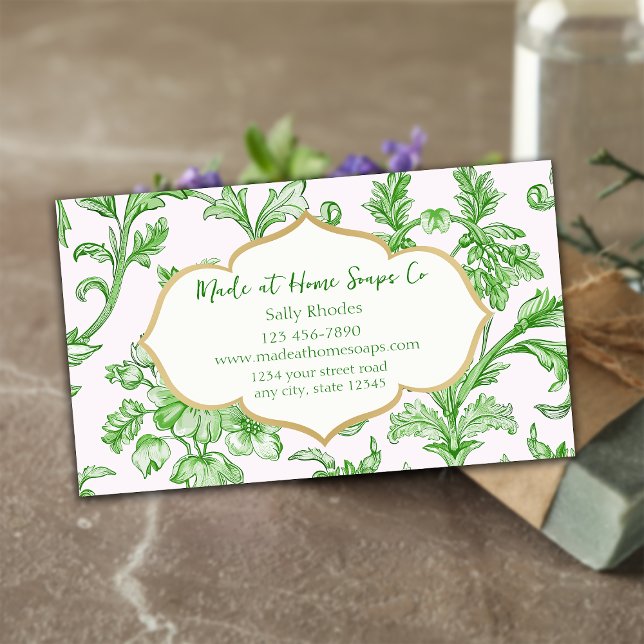 Green Floral Handmade Soap Company Business Card (Creator Uploaded)
